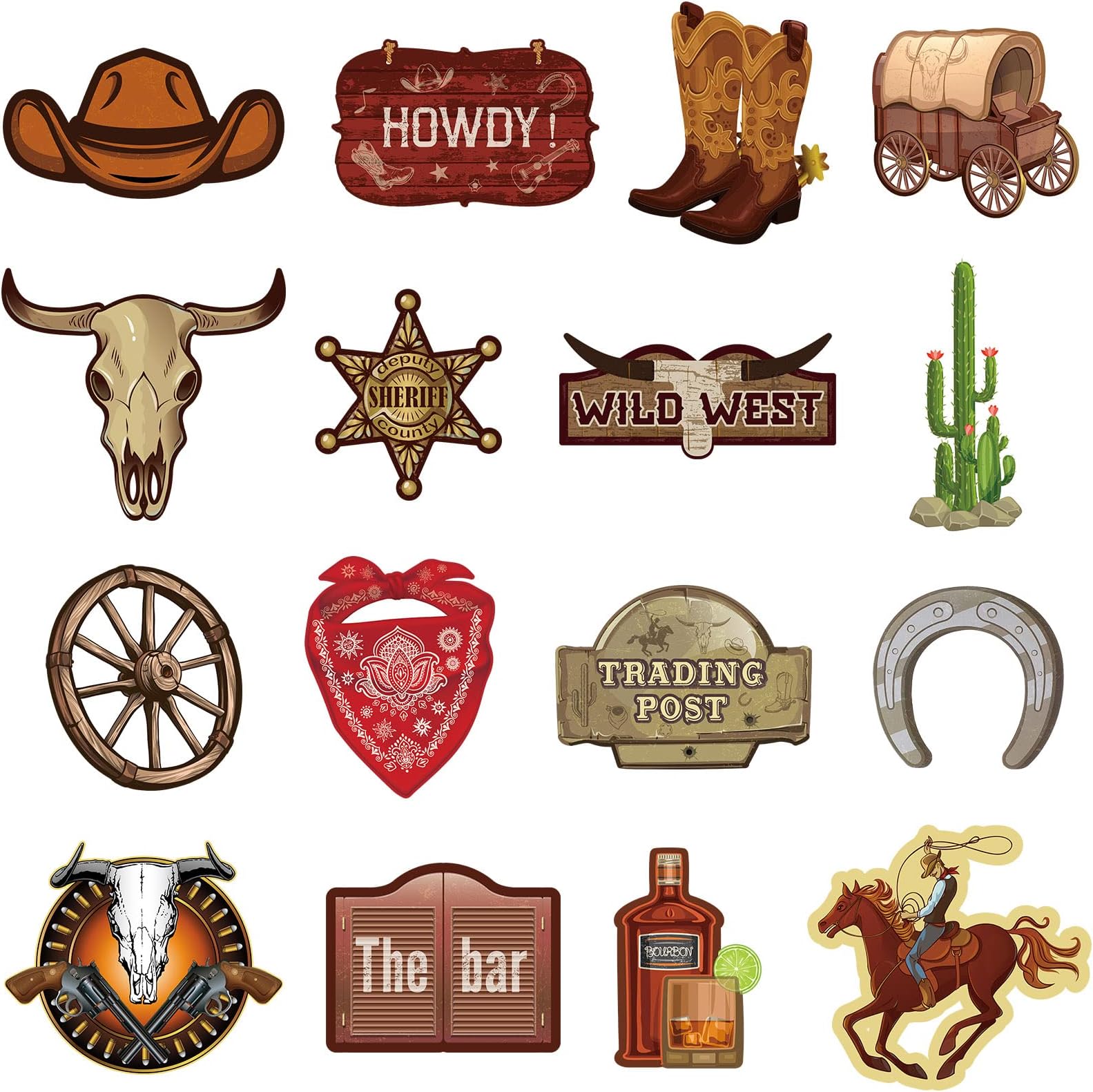 Chinco 32 Pieces Western Party Decorations Cowboys Cutouts Cowboy Wild Country for Theme Birthday Supplies, Multicolor
