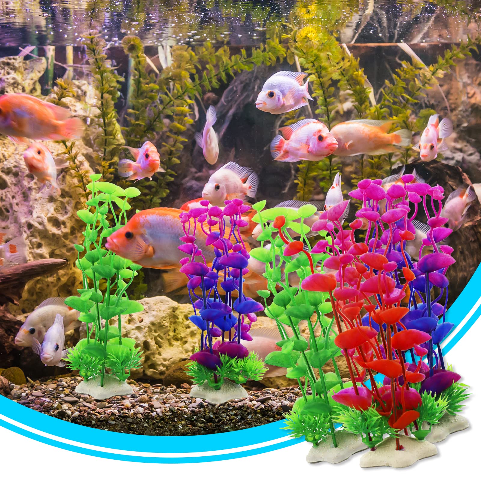 LAMXD Lot de 3 plantes artificielles pour aquarium, plantes décoratives en plastique pour aquarium, plantes aquatiques artificielles pour tous les poissons – 3 couleurs