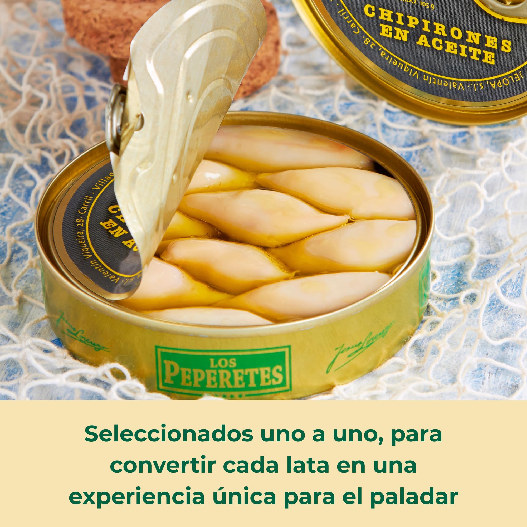 LOS PEPERETES x3 Lata Chipirones en Aceite de Oliva 120 g | Marisco Gallego Gourmet | Conserva Artesanal del Atlántico con Aceite de Oliva Virgen Extra