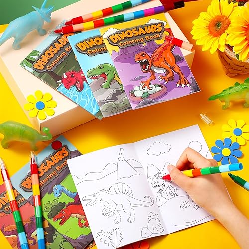 Miniatura 4 de 24 piezas de mini libros para colorear de dinosaurio, libro de dibujo de pintura de dinosaurio, folletos de colores pequeños, recuerdos de fiesta,