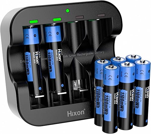Miniatura 10 de Baterías de litio recargables AAA con cargador, Hixon 1100 mWh de alta capacidad triple AAA recargable, 1600 ciclos, baterías recargables constantes