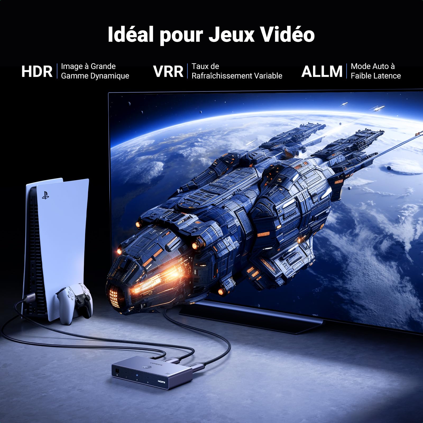UGREEN Switch HDMI 2.1 8K 60Hz Commutateur 4K 120Hz 3 Entrées 1 Sortie 48Gbps