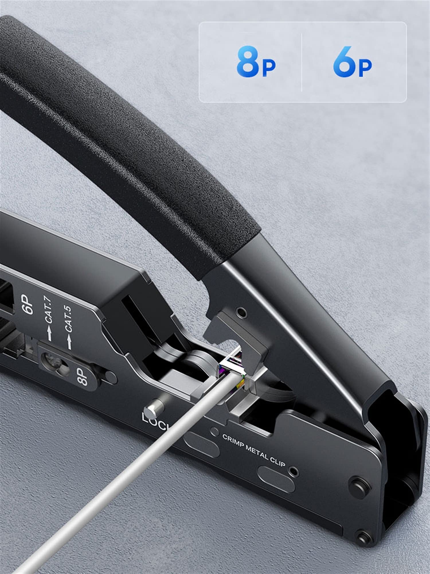 Herramienta de crimpado de cables CAT5 CAT6 CAT7 Crimpadora de paso Herramienta de crimpado para conectores estándar RJ45 RJ12 RJ11 CAT6a Conectores modulares blindados Alicates