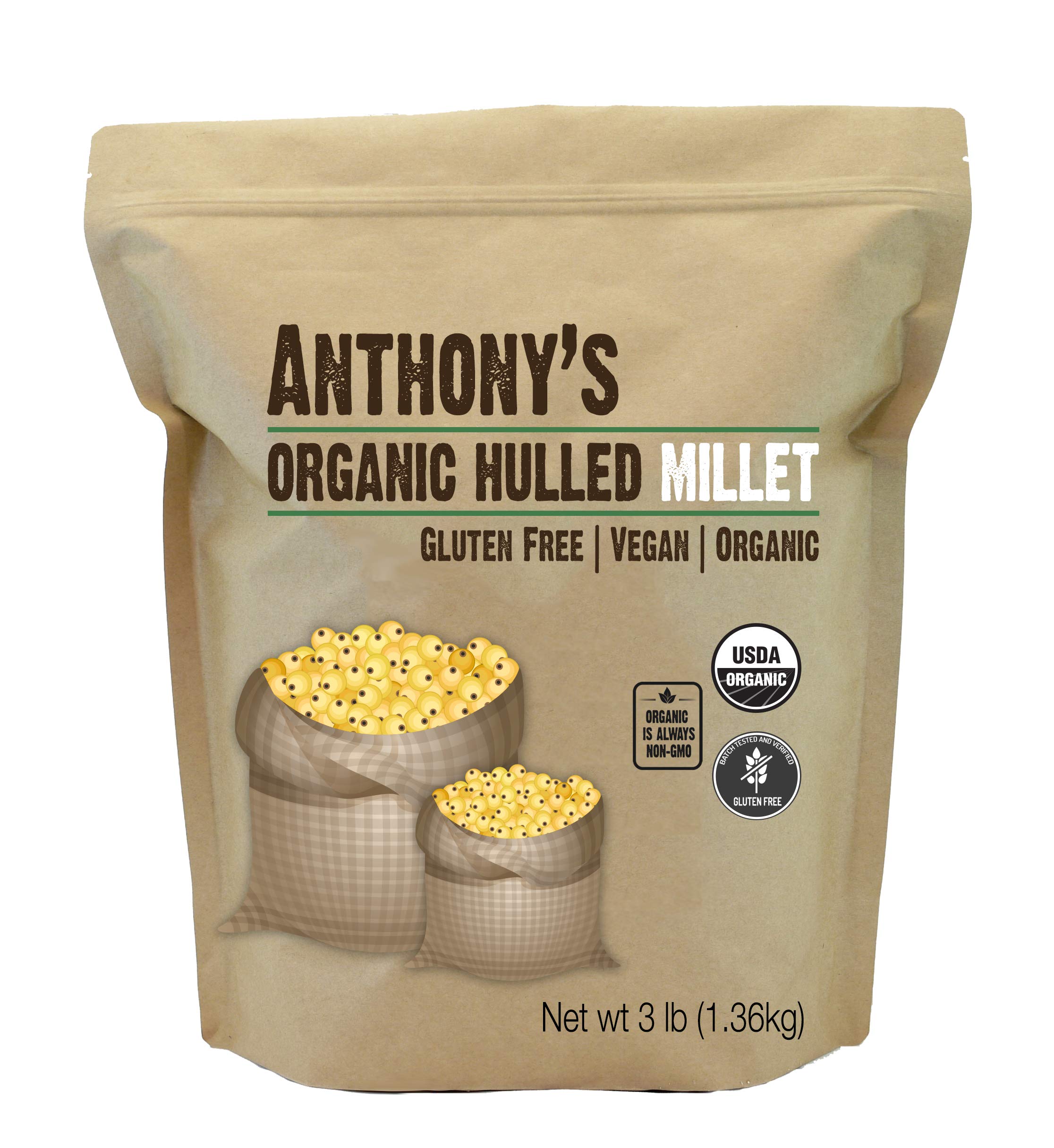 Buy Anthony's Organic Hulled Millet, 3 lb, Gluten Free, Raw & Grown in
