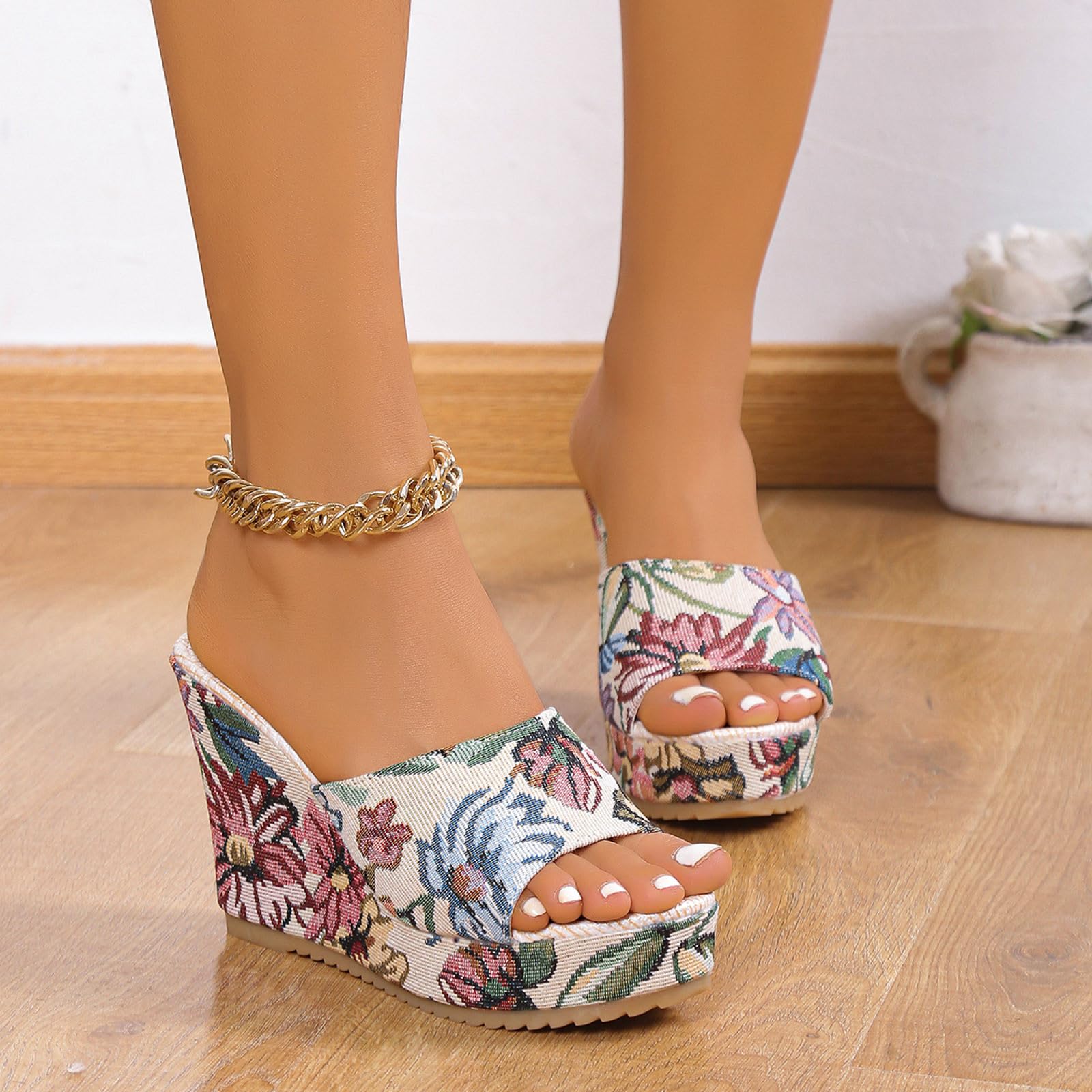 Générique Sandale Femme Ete Chaussure Pailletée Or Pantoufles Compensées Chaussons Basket Noire Mules Mode Pour Femmes Talon Plateforme Sandales Piscine Plage Maison Sliders