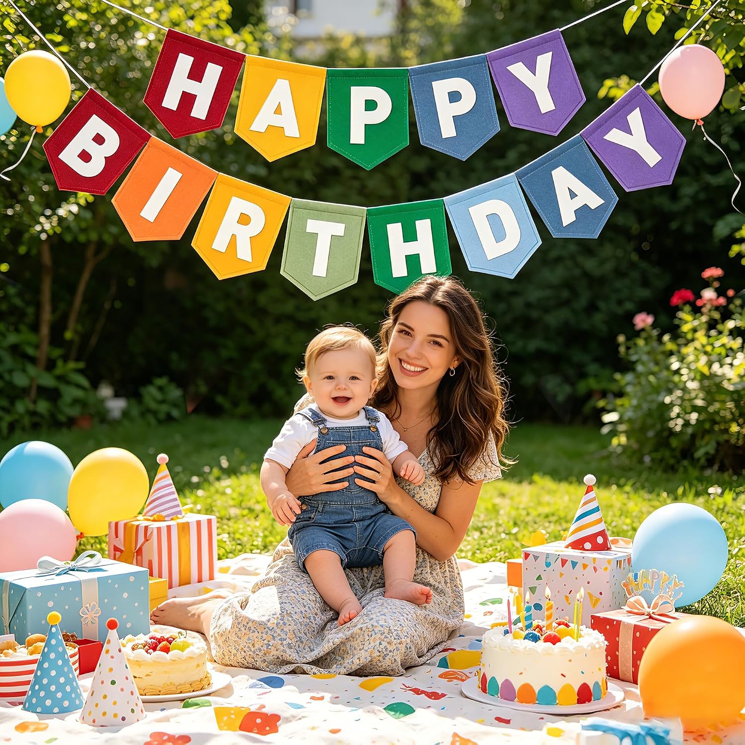 Happy Birthday Banner Felt Colorful Rainbow Sign Decoration Party Backdrop image 5