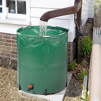 50 Gallon Collapsible Rain Barrel with Zip,Folding Rain Barrel Water Collector System,Portable Water Tank Storage Container Leakproof with Filter, Spigots, Outflow Valve,for Garden/Outside/Lawn,Green