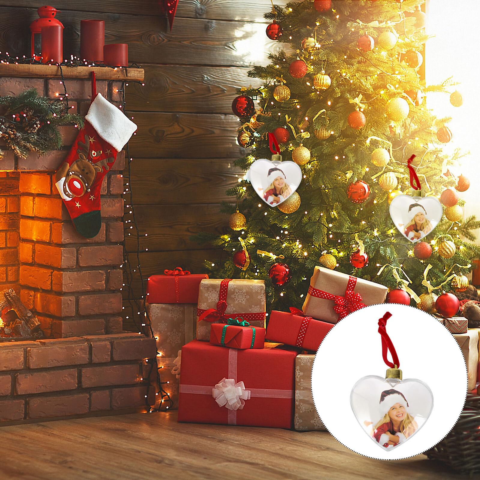 Set di 6 Palline di Natale Foto in Plastica da Appendere, Decorazioni Natalizie da Appendere al Soffitto per Feste, Pendenti Decorativi per Generare Atmosfera Accogliente