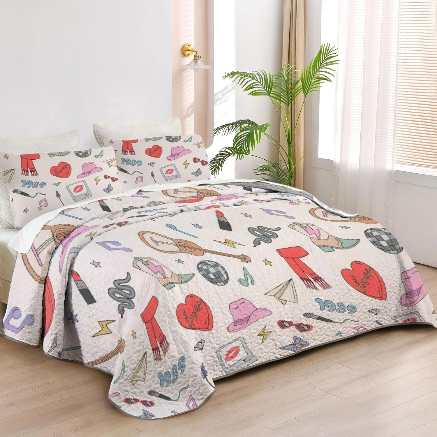 Allenjoy Twin Size Pop Music Queen Quilt Bedspreads Artist Bed Set Bedding Coverlet Fabric Washable with 1 Pillowcase SC00009-007