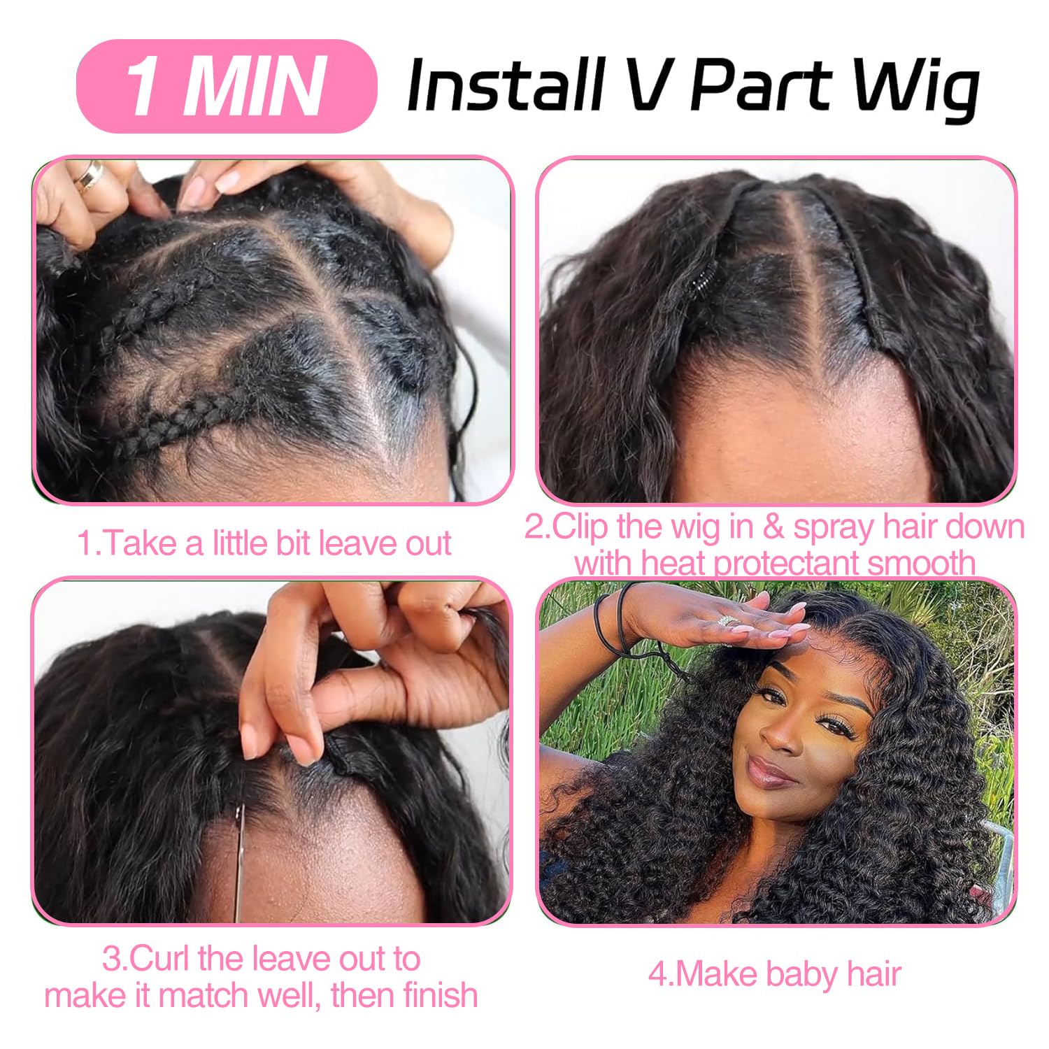 sterly V Part Wig Human Hair Glueless No Leave Out Upgrade U Part Wigs Burmese Curly Wig with Spiral End Deep Curly Wigs For Women Full Head Clip In Half Wigs 200% Density 18inch