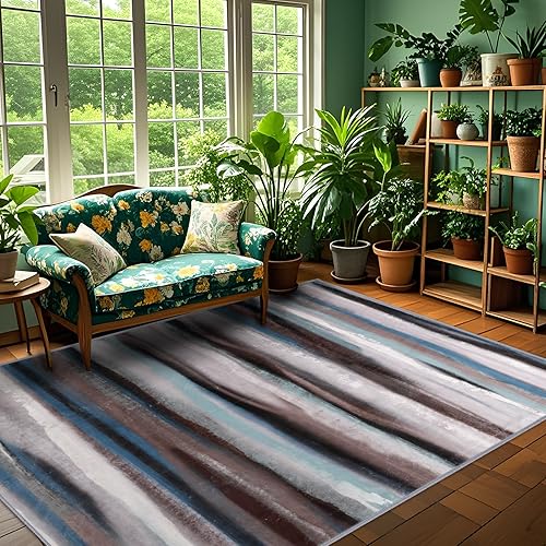 Miniatura 46 de Alfombra abstracta 5 x 7 para sala de estar, comedor, oficina, dormitorio, verde salvia Abstracto Verde Salvia,Abstracto Verde Rojo,Camelia azul