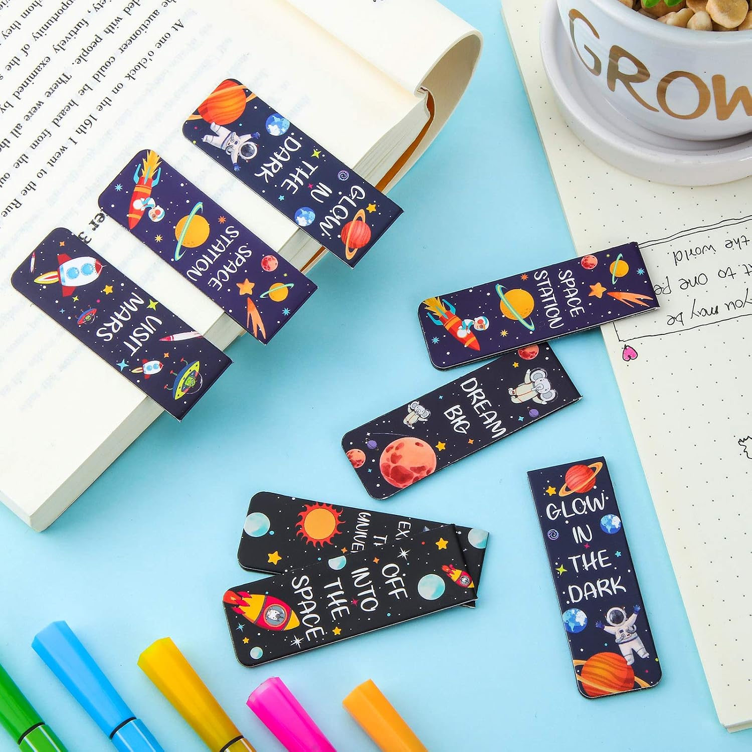 36 Pieces Magnetic Bookmarks Starry Sky Theme Magnet Page Markers Positive Magnet Page Clip Planet Book Marks for Students Teachers Reading School Home Office Supplies
