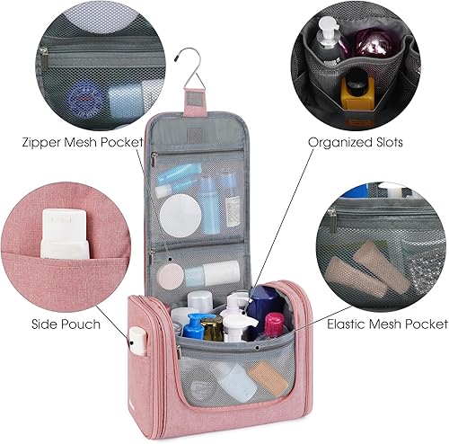 Miniatura 36 de WANDF Neceser colgante grande para viaje, organizador de maquillaje cosmético, resistente al agua, bolsa de baño para mujeres y hombres (negro)