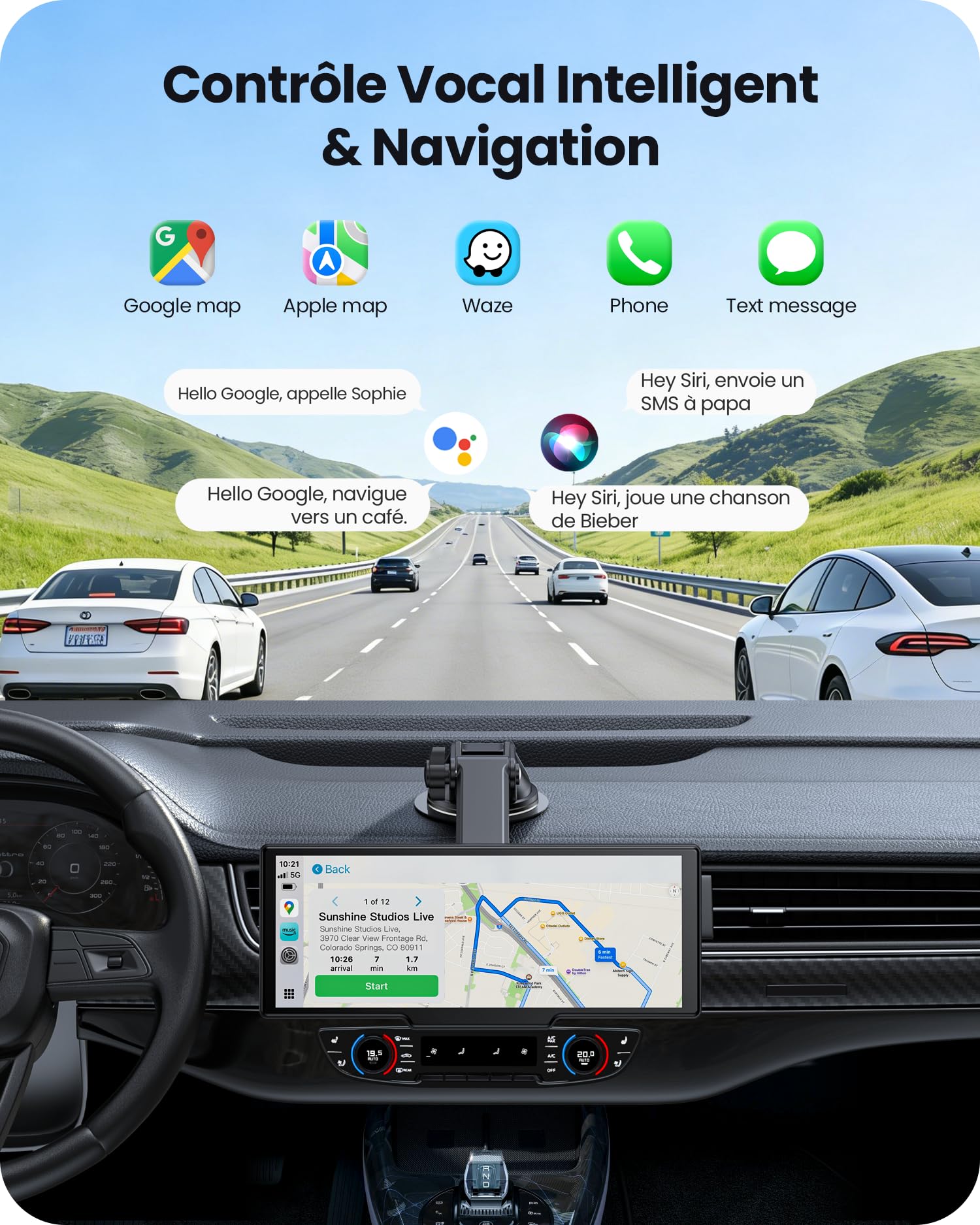 vaett 9,26" Écran CarPlay Voiture pour Apple CarPlay & Android Auto avec Dash Cam 4K et Cam de Recul HD, Car Play avec Mises à Jour OTA, Bluetooth 5.1, Mirror Link