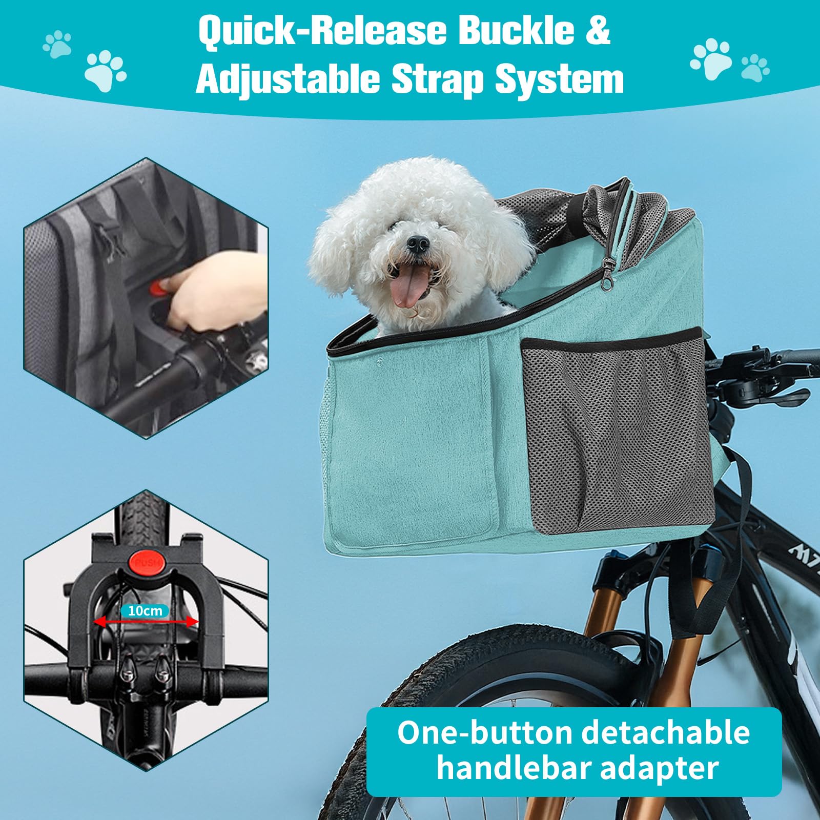 Hundekorb Fahrrad - 3 in 1 Hundekorb Fahrrad Vorne, 32×29×39 cm Faltbare Fahrradtasche für Haustiere, Maximale Tragfähigkeit 5 kg Geeignet für Tiergeschäfte, Baden, Picknicks, Krankenhäuser
