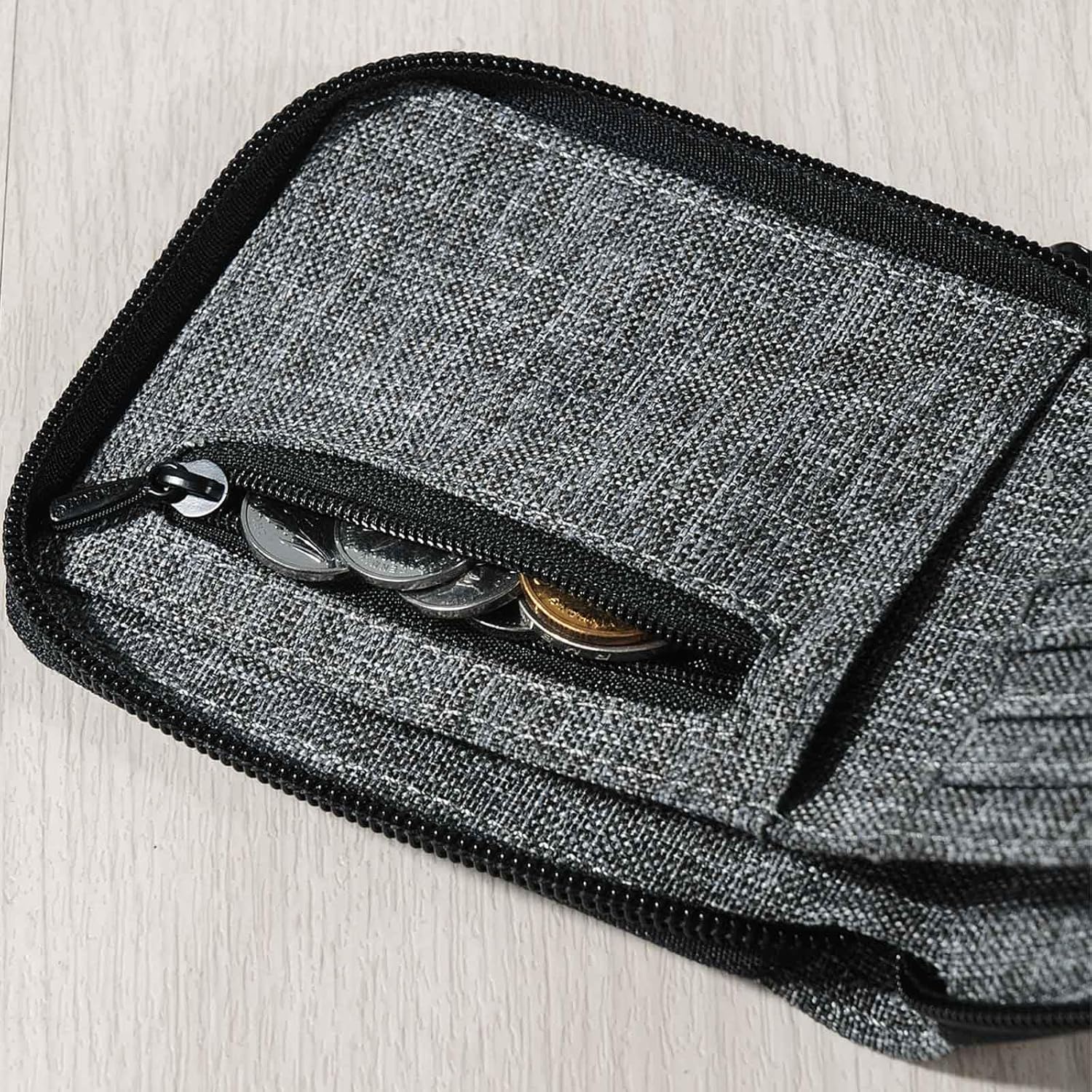 JEMINAL Zipper Short Wallet for Men: Boys & Girls Travel Bifold Fabric Canvas Wallet with Card Case - Women' Large Capacity Zip Wallet with Coin Purse Grey - Image 4