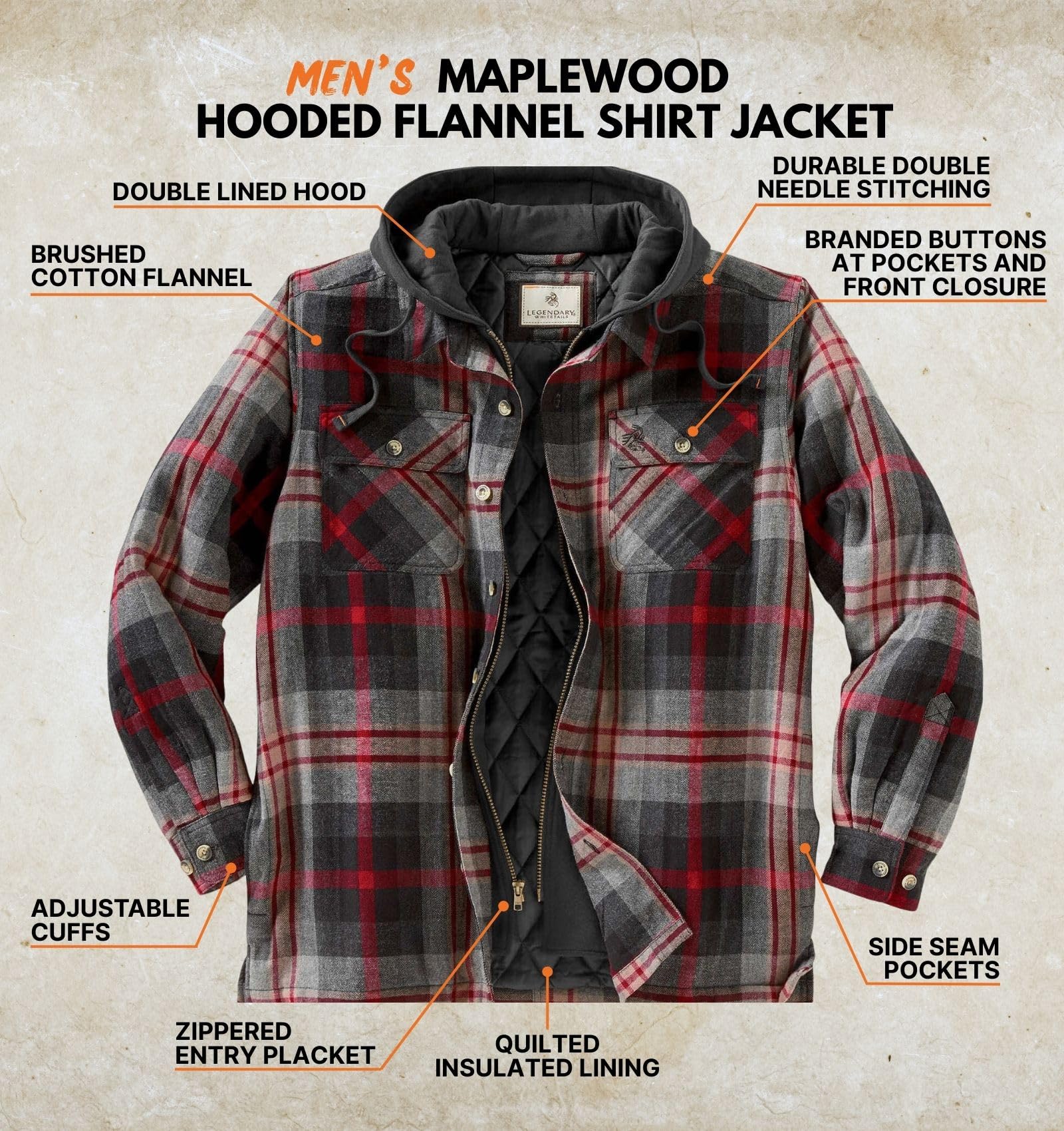 Legendary Whitetails Długi rękaw męski Maplewood Hooded Shirt Jacket