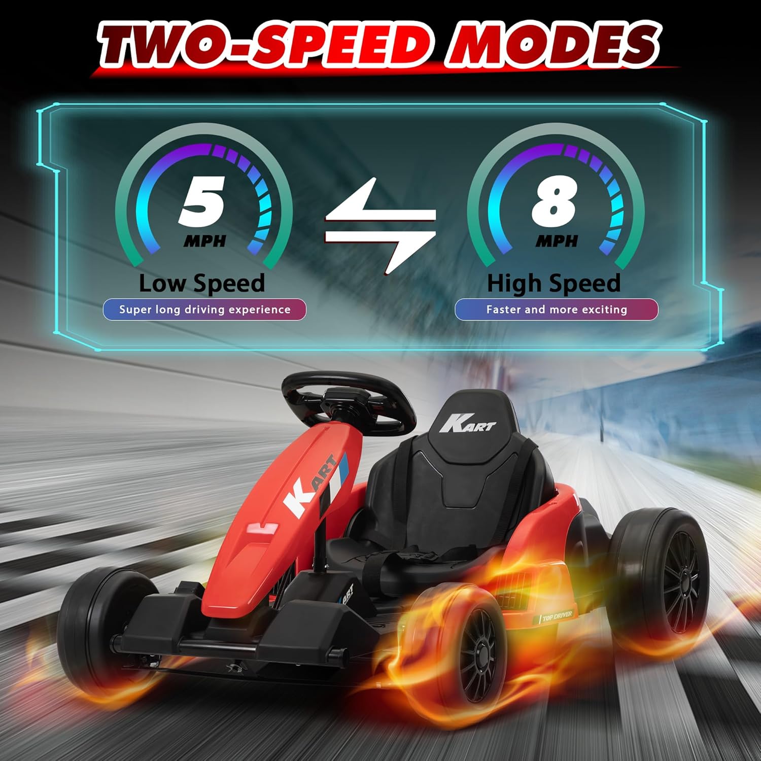 TOBBI 24V Go Kart Electric Drift Kart for Kids 4-16 Year, Ride on Car, 8 MPH Battery Powered Crazy Cart for Kids, Electric Ride On Car with Protective Suit, Safety Belt, Music, Horn, LED Light, USB