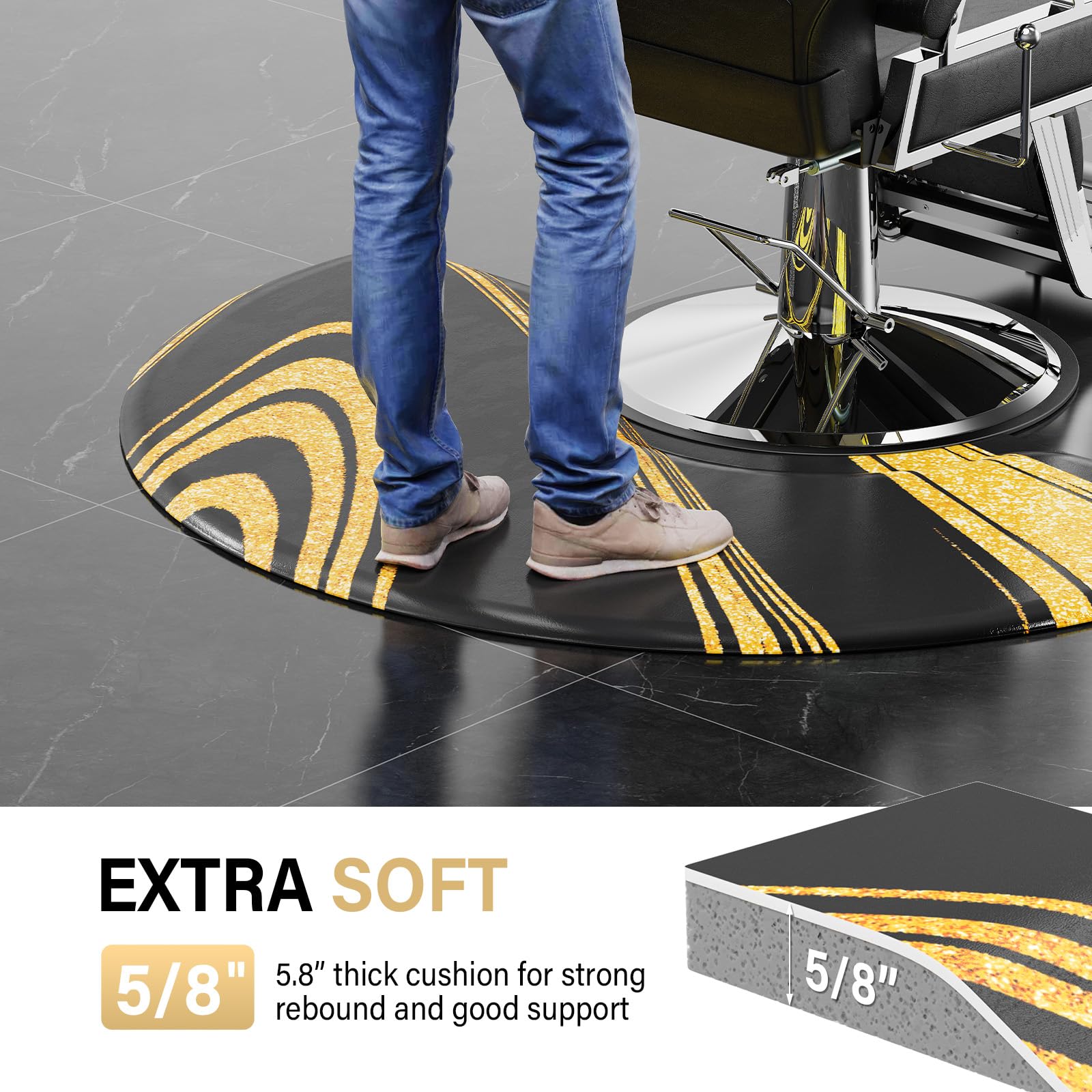 OmySalon 3’x 5’x5/8'' Thick Salon Mats for Hair Stylist Anti Fatigue, Barber Floor Mat with Round Base, Salon Chair Mat Hairdresser Standing, Anti-Slip Easy Cleaning — Amazon image 4