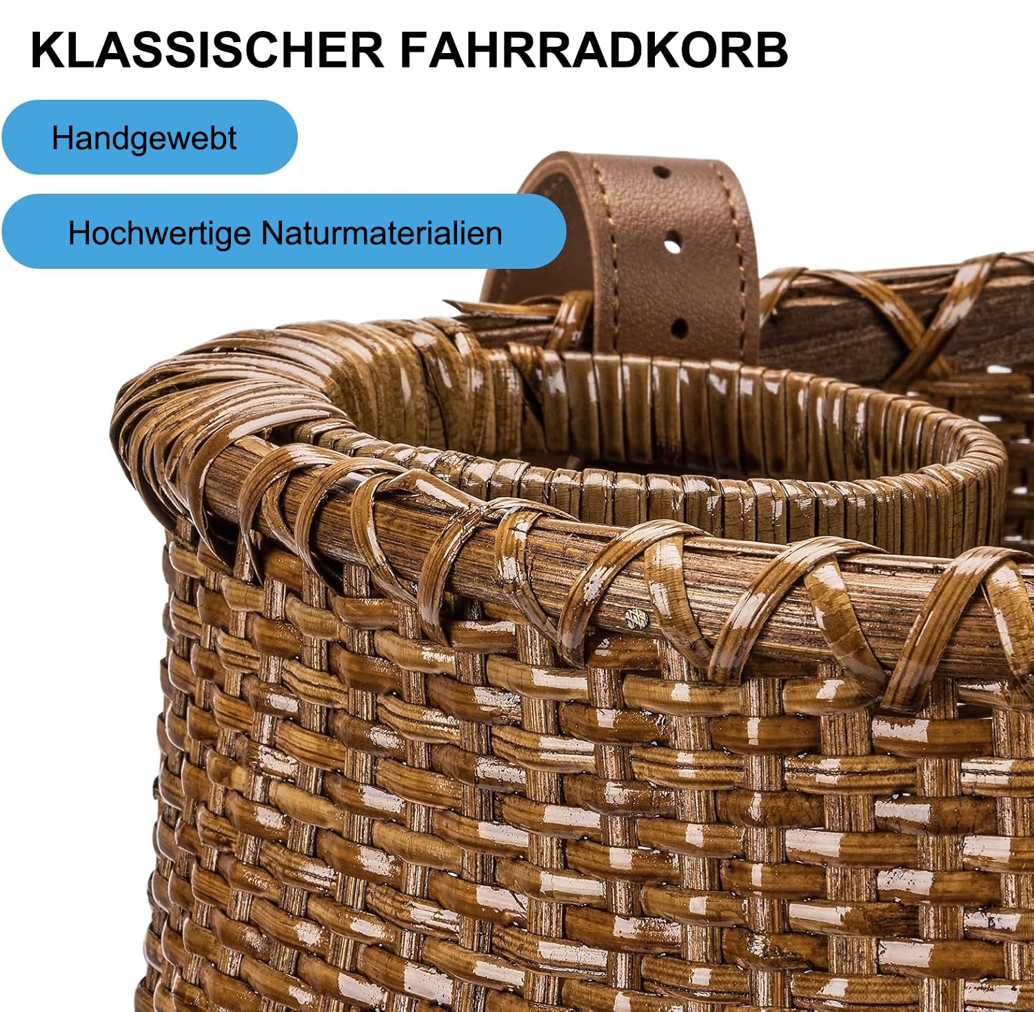 CXWXC Fahrradkorb – Handgefertigte Rattan-Fahrradkörbe für Mädchen und Frauen – Fahrradkorb vorne mit Kaffeetassenhalter für Beach Cruiser, Roller, Ebike