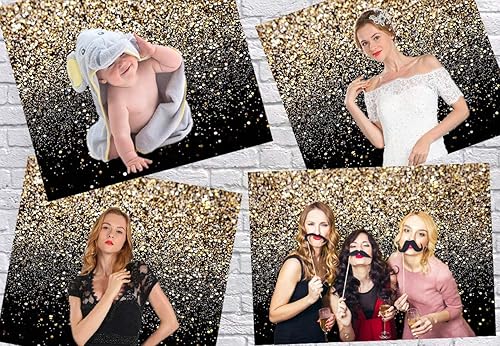 Miniatura 5 de CYLYH Telón de fondo negro y dorado de 7 x 5 pies, fondo de manchas doradas, fondo vintage con purpurina para boda, adultos, bebés, niños,