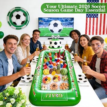 2026 Soccer Party Inflatable Serving Bar | 53 Large Floating Pool Cooler & Buffet Tray for Drinks Food | Outdoor Game Day Decorations, PortableTailgating & Birthday Supplies