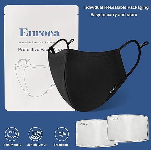Miniatura 7 de Mascarillas de tela de 4 capas, lavables, reutilizables, transpirables, ajustables, con bolsillo para filtro para adultos, 2 filtros incluidos