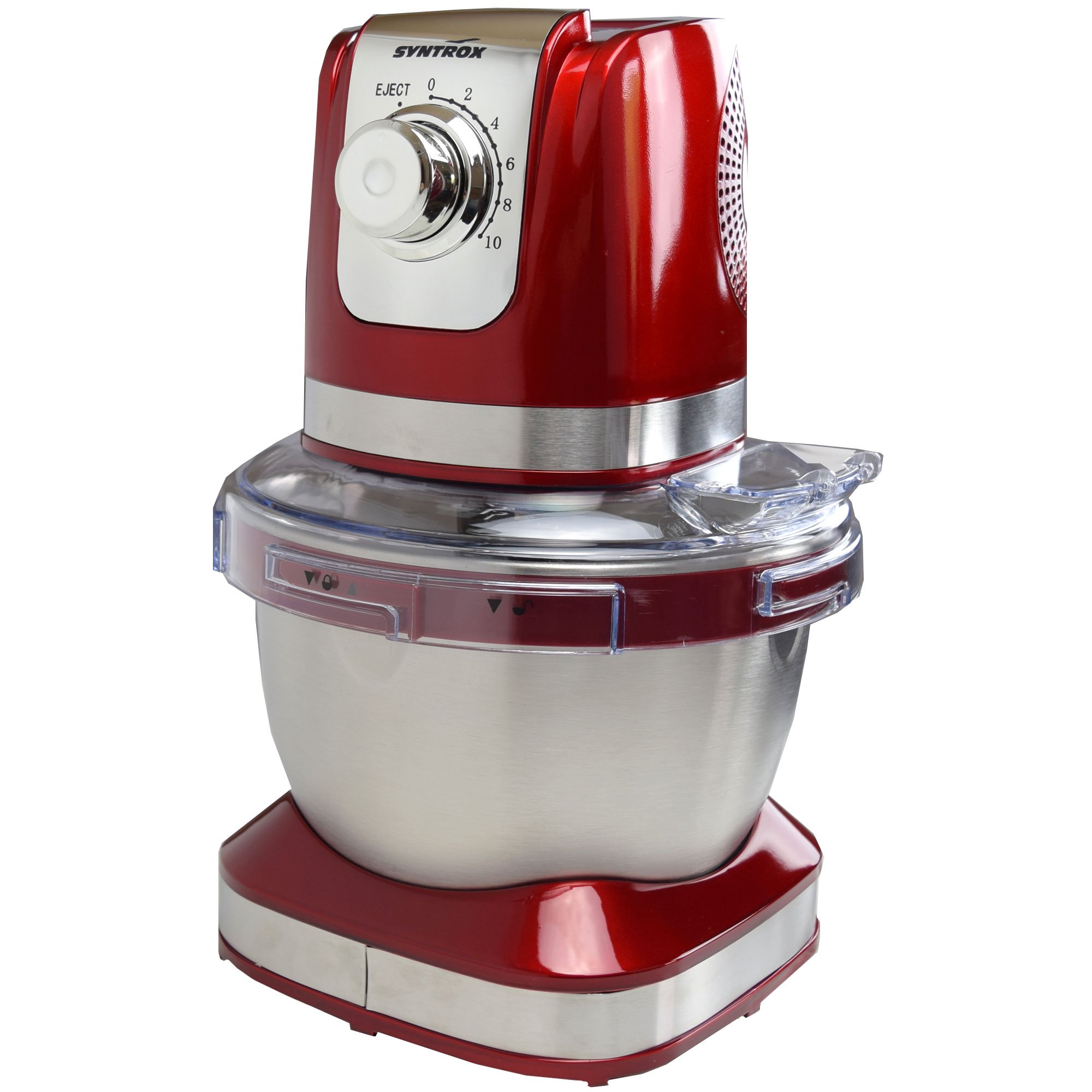 Syntrox Germany KM-600W Küchenmaschine Knetmaschine Mixer, Edelstahl-Behälter, 4 Liter, rot
