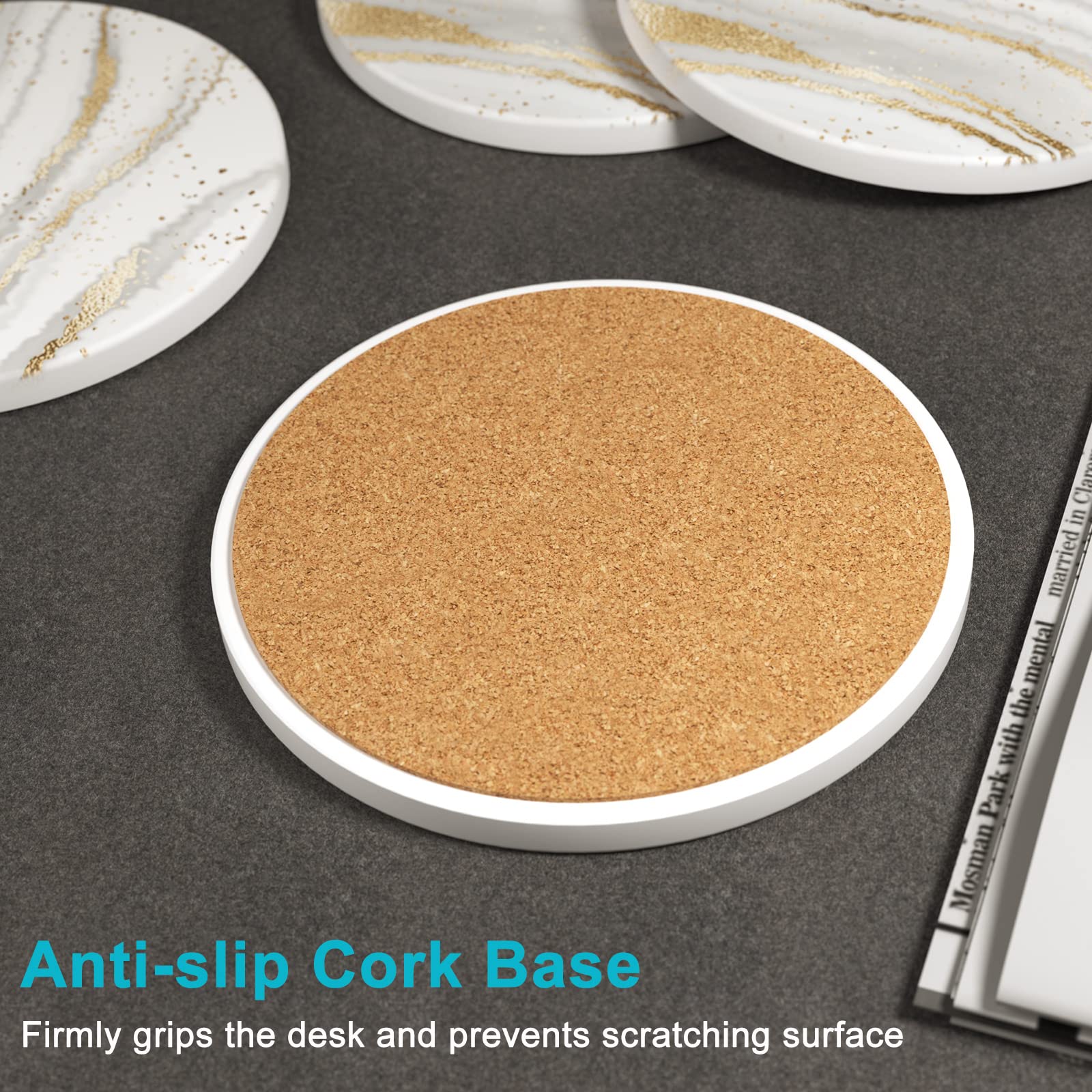 Nipichsha Posavasos para bebidas, juego de 6 posavasos de cerámica absorbentes estilo mármol con soporte y base de corcho, bonitos posavasos de piedra para tazas, cocina, decoración del hogar, regalo