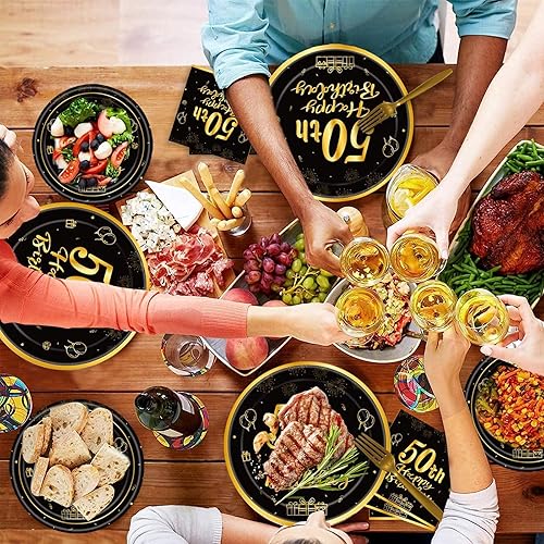 Miniatura 2 de 120 piezas de suministros para fiesta de cumpleaños número 50, platos, servilletas, vasos, tenedores, juego de vajilla desechable con temática de