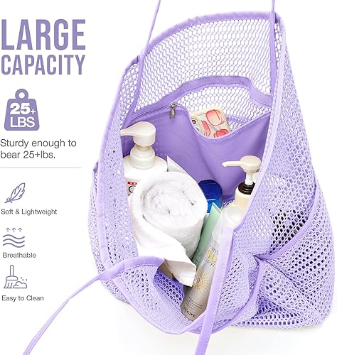 Miniatura 7 de KPX Bolsa de playa con mini bolsillo, bolsas de playa para mujer, bolsas de viaje grandes plegables de malla para piscina, a prueba de arena