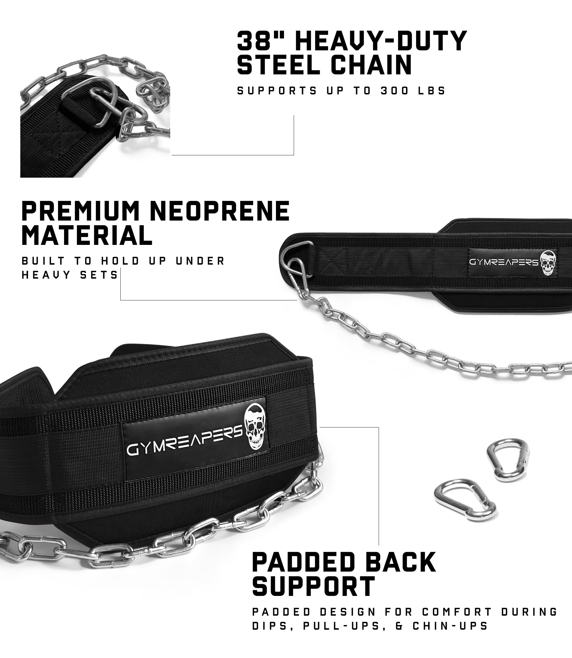 Gymreapers Ceinture de trempage avec chaîne pour l'haltérophilie, les tractions et les dips - Chaîne en acier robuste pour un entraînement de poids supplémentaire.