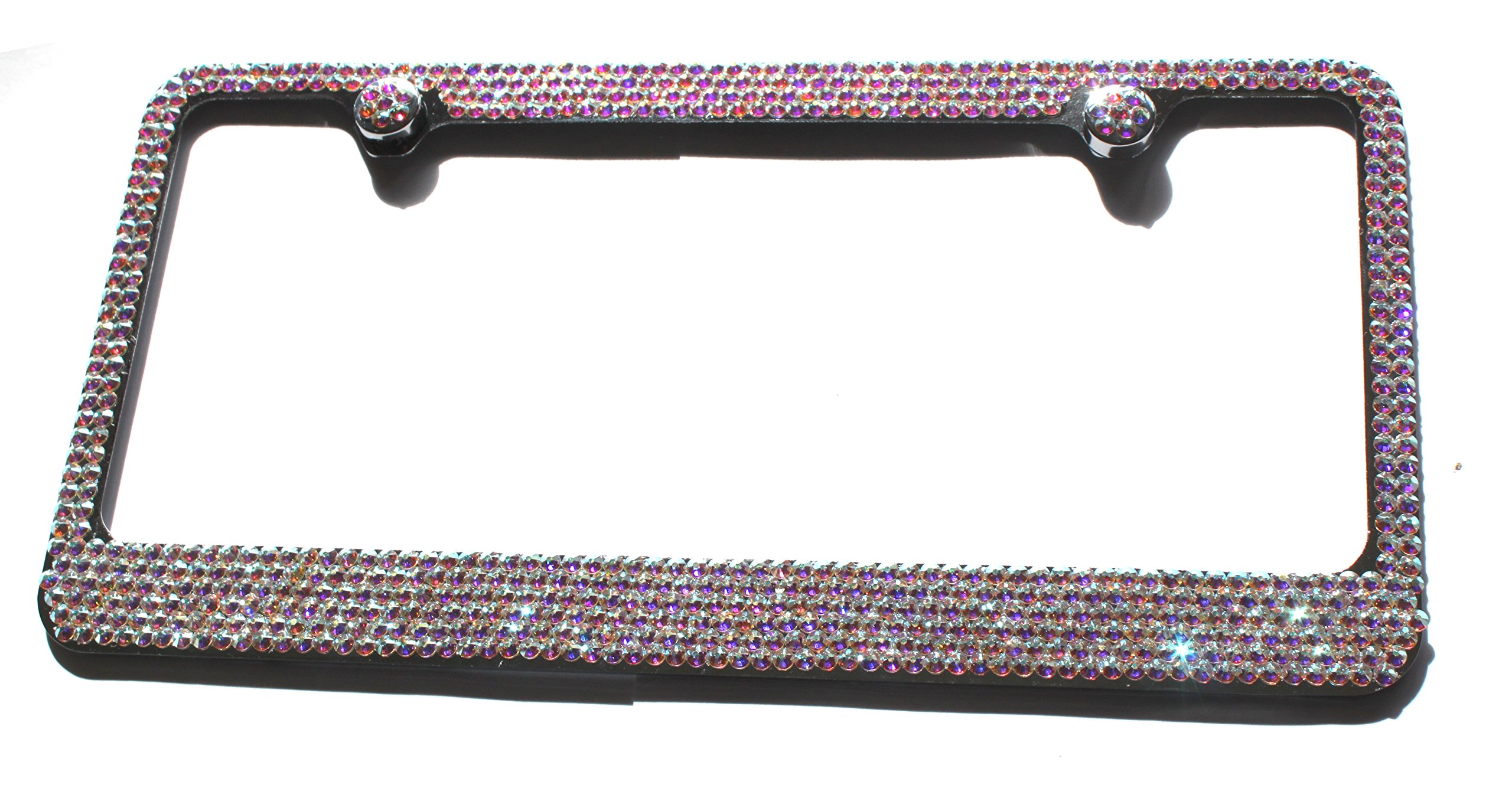 Hotblings 6 Row Crystal AB Made Using High-end Brand Name Crystals Metal Bling License Plate Frame & Matching Caps