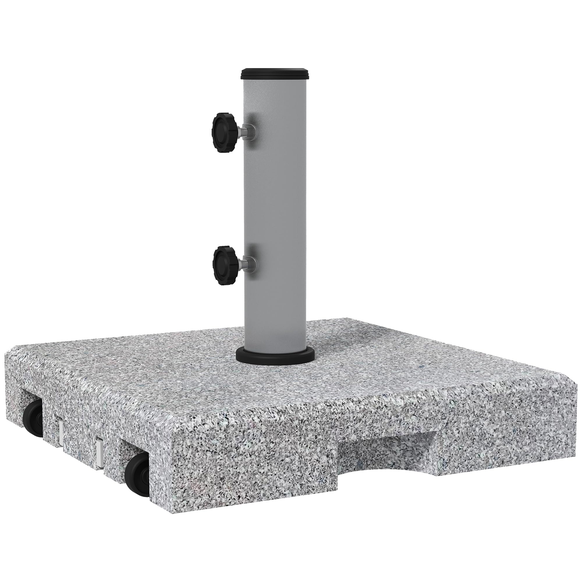 Outsunny Base per Ombrellone da Giardino in Granito, Basamento per Ombrellone da 28kg con Rotelle e Maniglia Estensibile, 41x41x37.5cm, Grigio