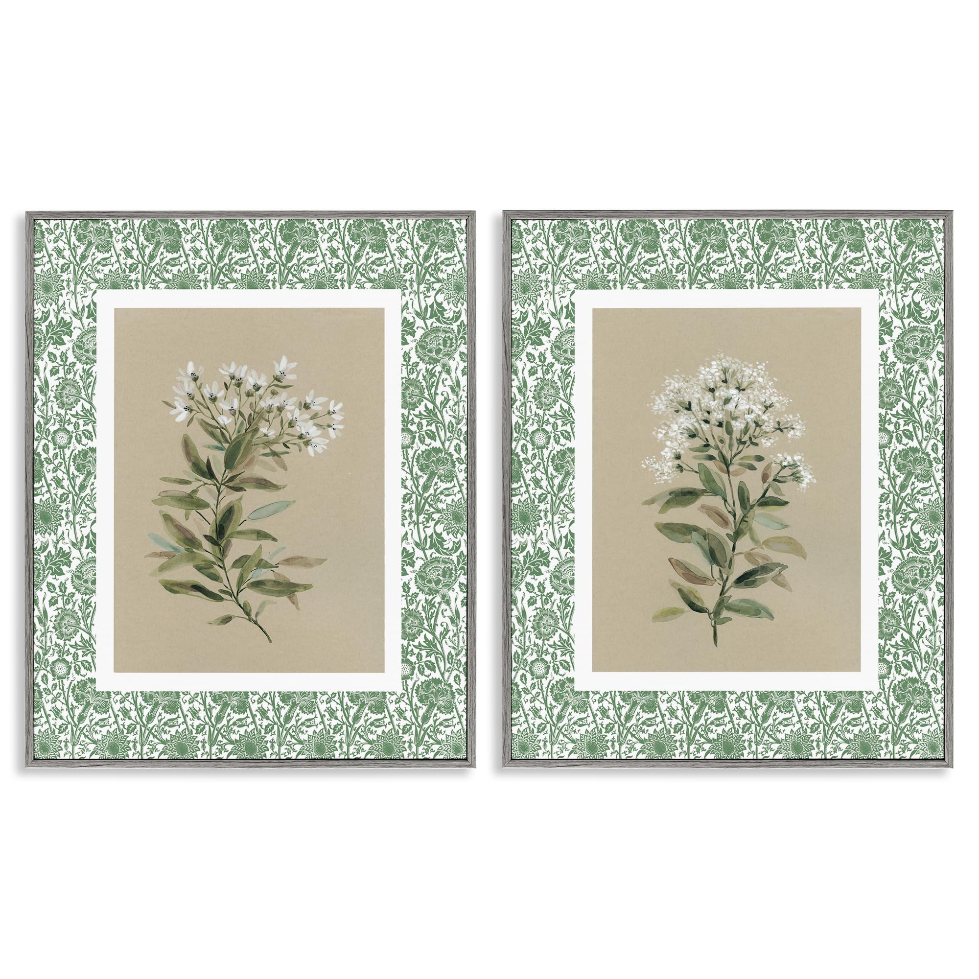 Botanical Patterned Florals, 24 x 30 Inch Framed Giclée Print Set