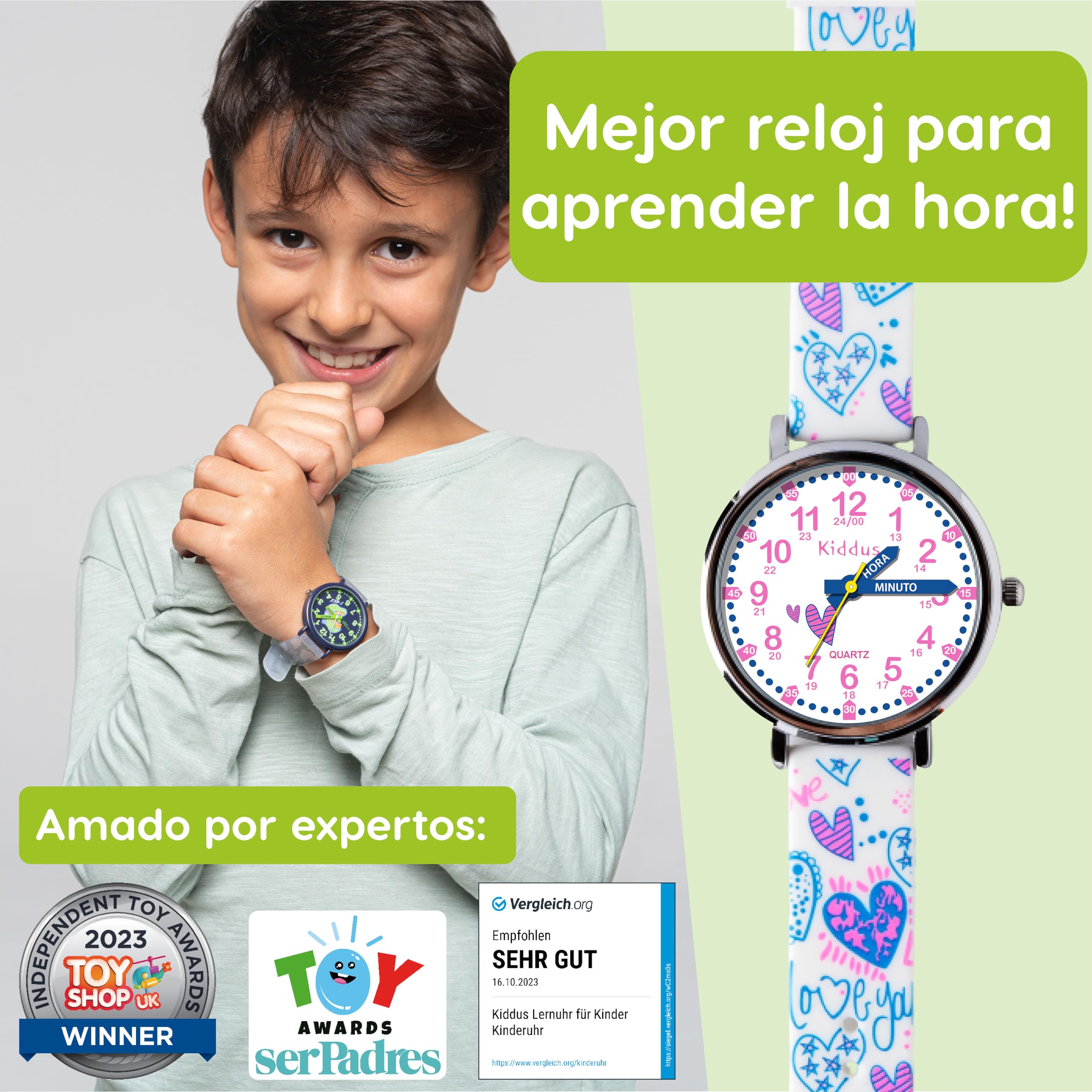 Kiddus Orologio Educativo per Bambino e Bambina dai 5 ai 10 Anni, Impermeabile 5ATM, Orologio Analogico Didattico per Imparare l'Ora, Movimento Giapponese