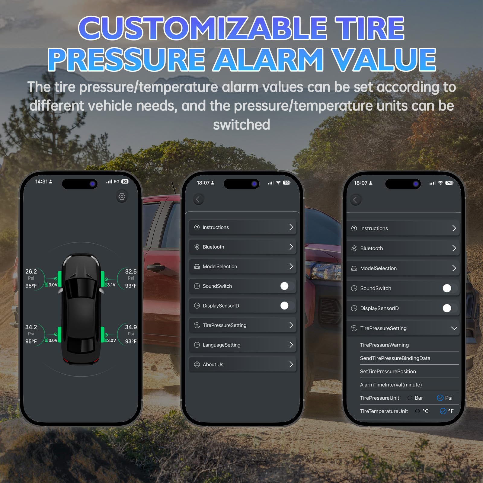 OBEST Sistema de Control de presión de neumáticos Bluetooth con 4 sensores externos, Sensor de presión de neumáticos Bluetooth Sensor de neumáticos App para automóviles y Motocicletas