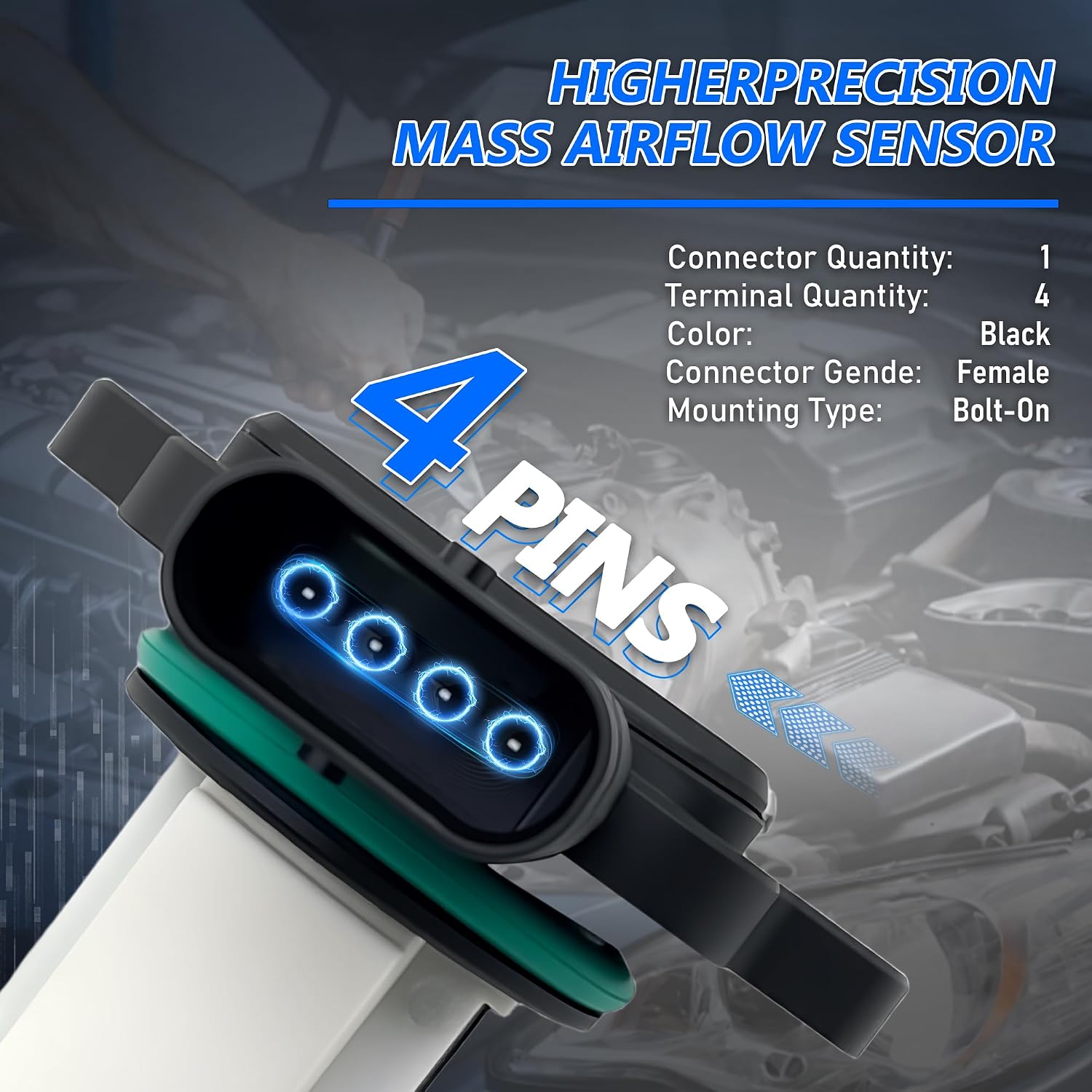 13627593624 Mass Air Flow MAF Sensor Compatible with BMW 135i, 335i, 435i, 528i, 535i, 640i, 740i, X1, X2, X3, X4, X5, X6, ActiveHybrid 5/7, 4pins L6 3.0L OE# 5WK97512, 5WK97512Z, 74-50088