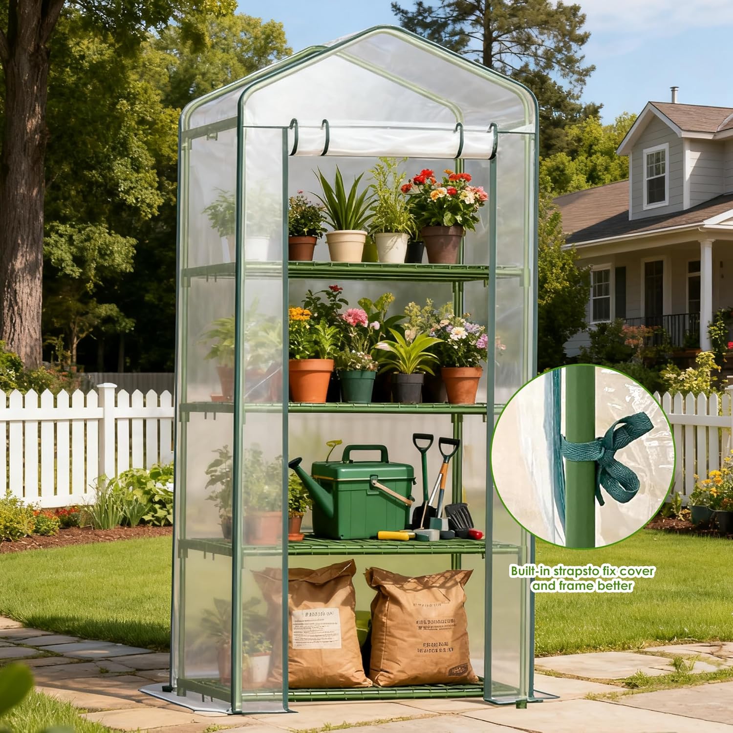 4 Tier Mini Greenhouse, 27 x 19 x 62 Inch Portable Green House with PVC Cover and Steel Frame for Indoor Outdoor Plants, Seedlings, Herbs, Vegetables