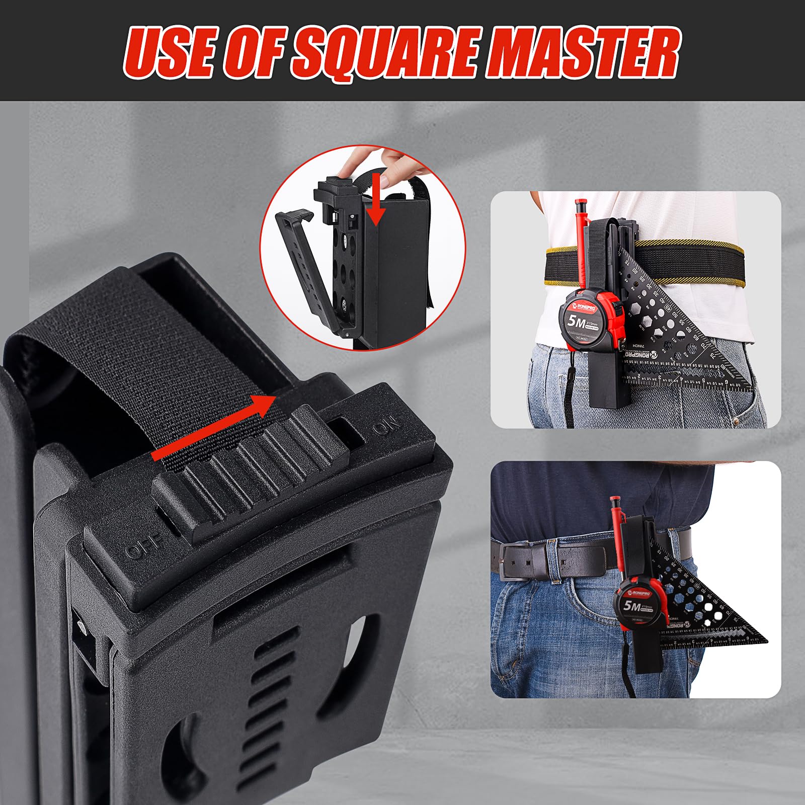 SquareMaster Pro | Square Holder - Clip-On Rafter Square Holster For Tool Belt - Great For Carpenters, Framing, Woodworking - Spring Steel Belt Clipâ - View #9