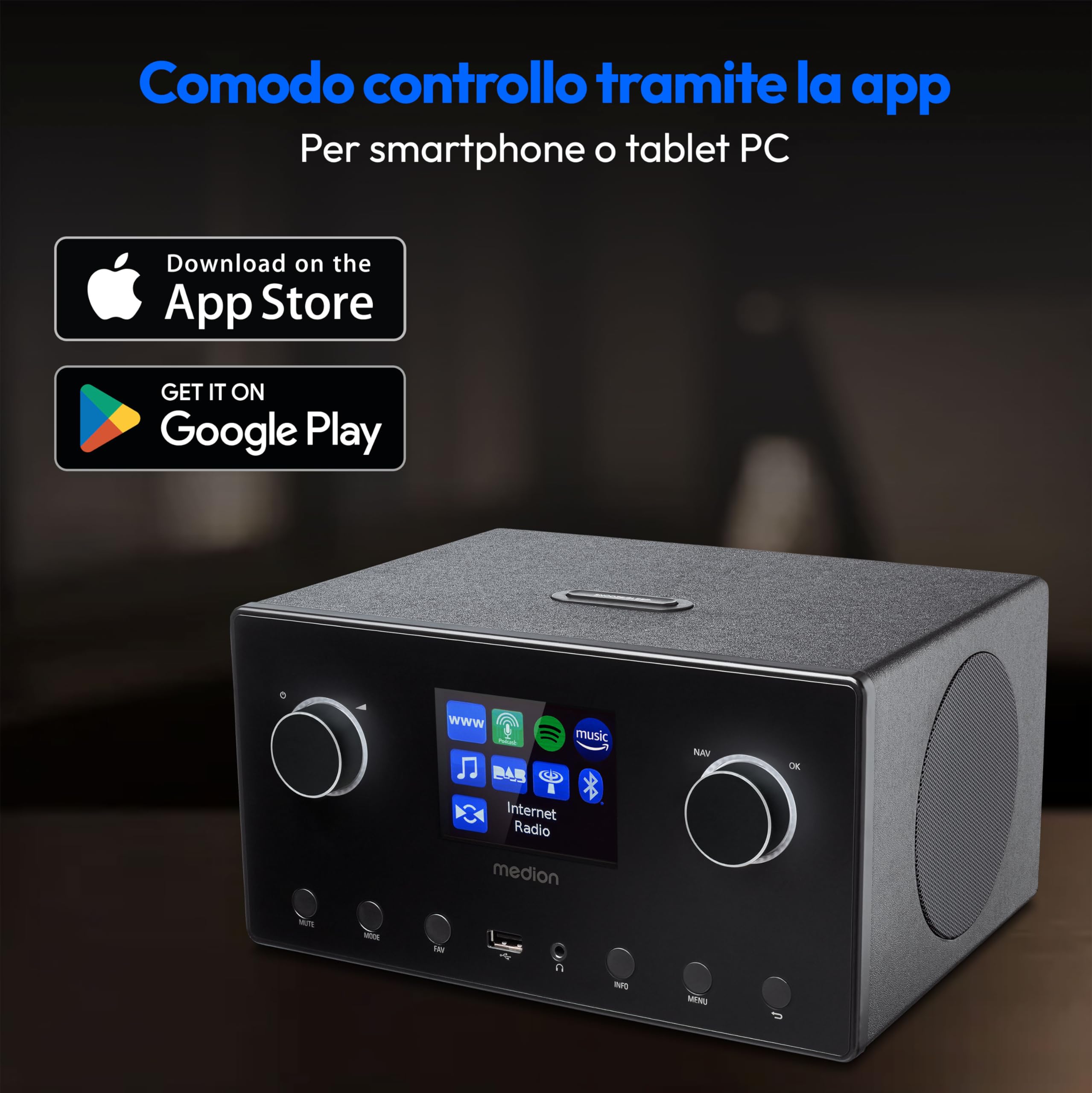 Medion P85444 2.1 Radio Internet z subwooferem DAB+ FM Spotify Connect WLAN Bluetooth