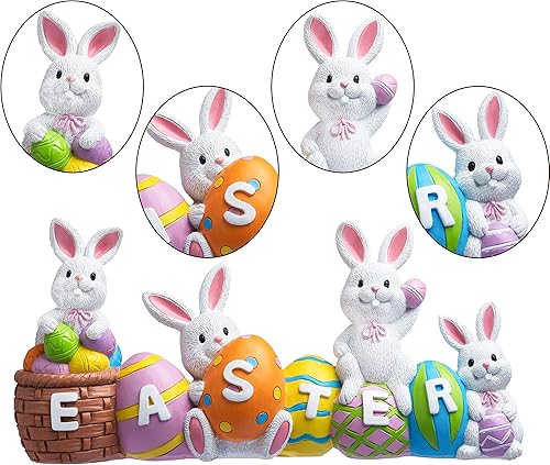 Miniatura 4 de JOYIN Huevos de conejo de Pascua con la palabra Resina de Pascua decoración 4 conejos conejito y huevo figura de mesa para decoración del hogar y la