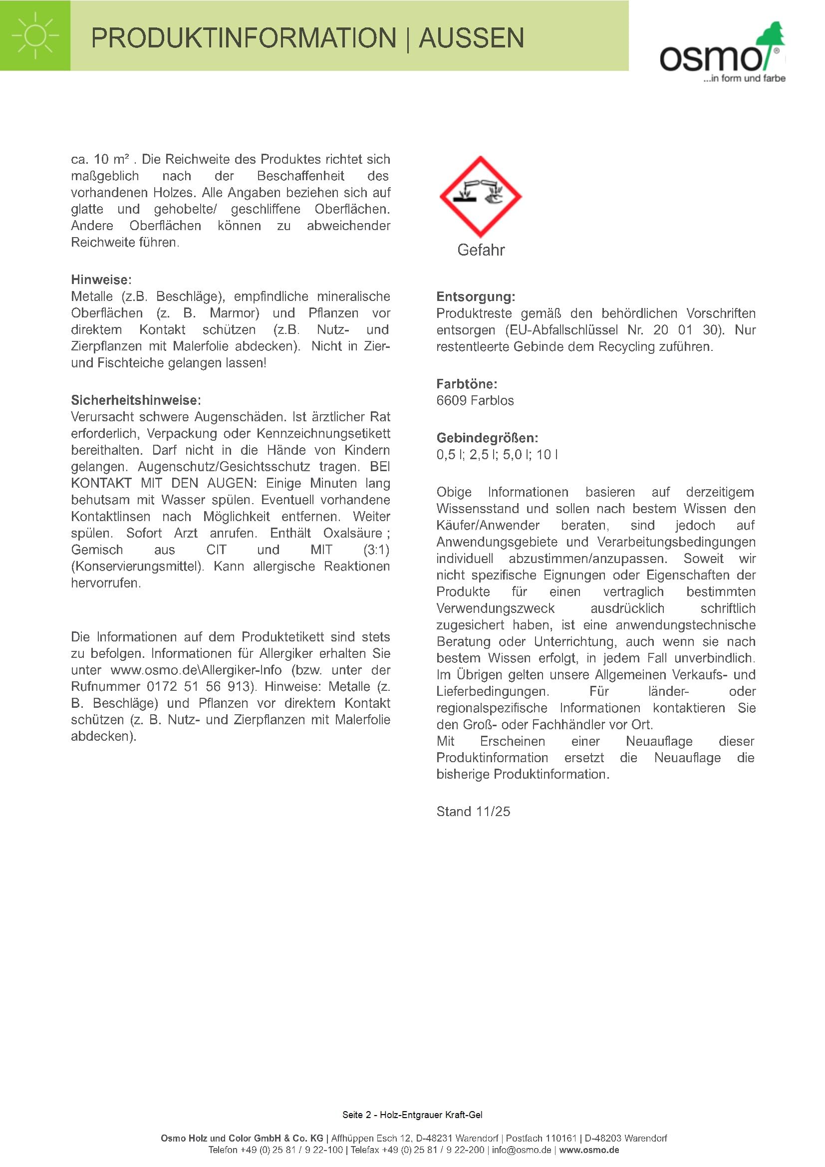 Osmo Holz-Entgrauer Kraft-Gel Farblos 5,00 l - 13900128