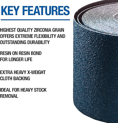 Miniatura 4 de Mercer Industries 402040 Rollo de lijado de piso de tela de circonio, 8" x 25 yardas, grano 40X