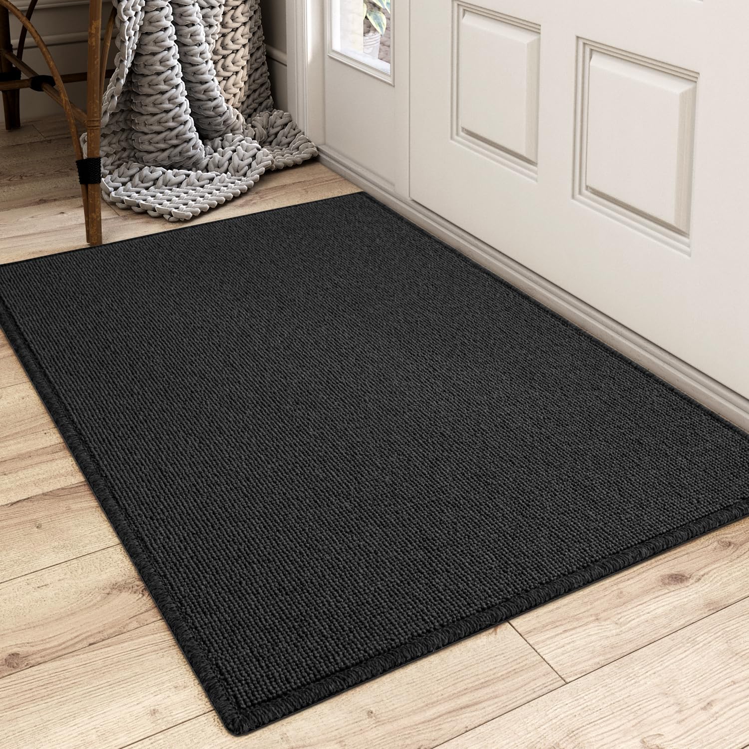 DEXI Door Mat, Entryway Rugs Indoor Non Slip Low Profile Door Rugs for Entryway, Stain and Fade Resistant, Durable Doormats for Home Entrance, Hallway, Patio, 2'x3', Jet Black