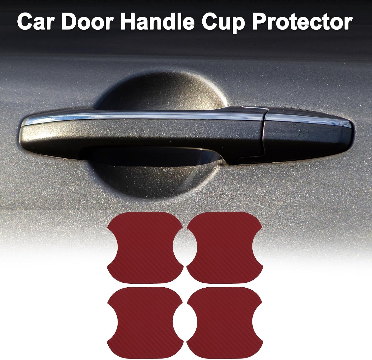 Car Magnet Car Door Handle Scratch Protector 91x93mm Anti-Scratches| Door Handle Protective Film Fiber Red 4 Pcs