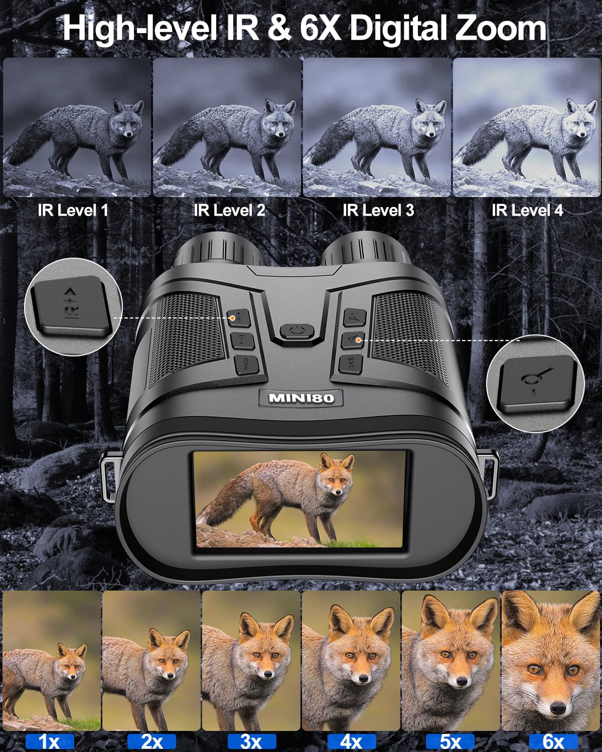 Binoculares Visión Nocturna 4k,Dowesyeen Prismaticos Pprofesinales Largo Alcance 6000mAh Recargable Infrarrojos Vision Diurna Nocturna Digital con 3" 1080FHD LCD TFT para Tomar Fotos y Videos