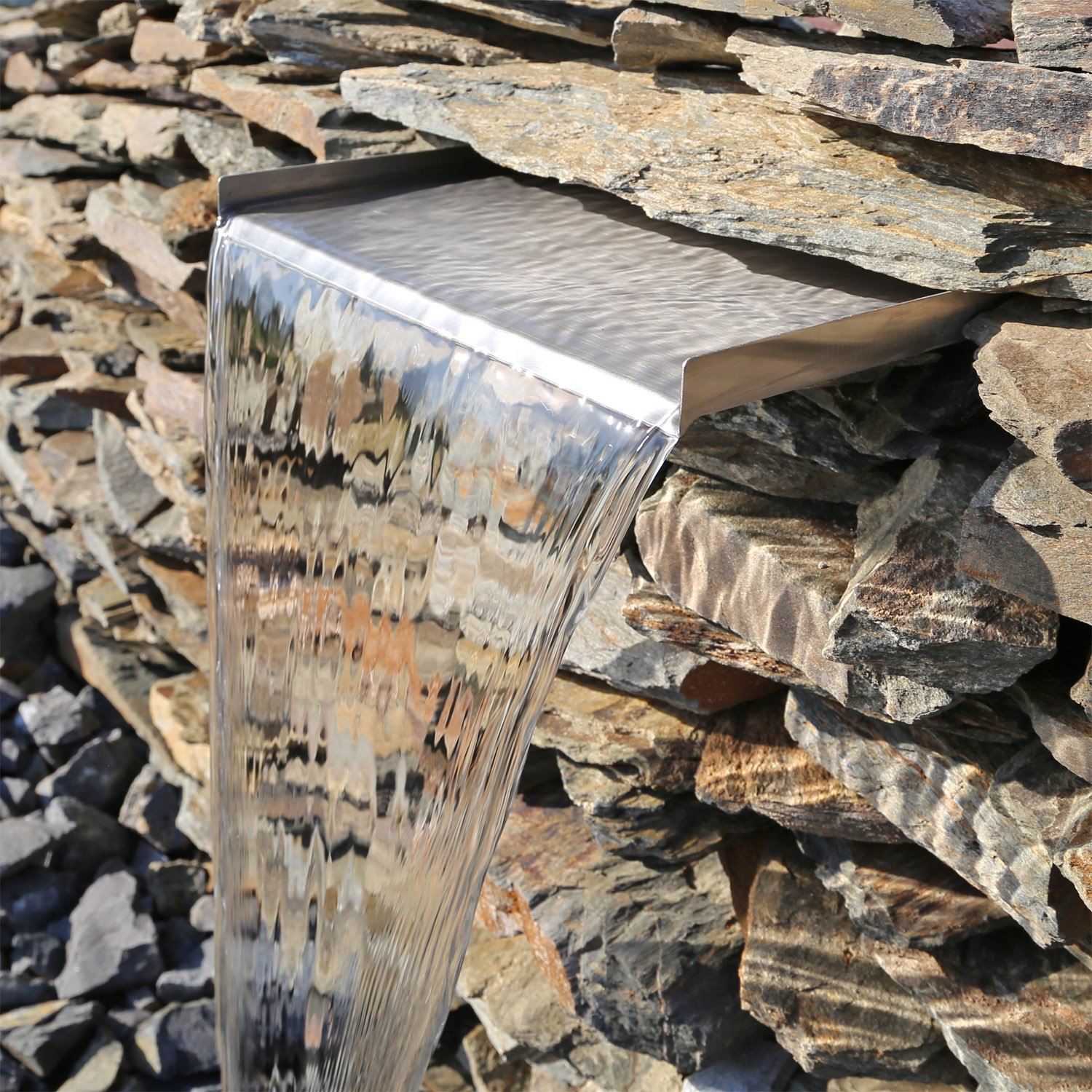 CLGarden Edelstahl Wasserfall Element 30cm Einsatz für Garten Teich Gabione Wand Mauer Pool Bachlauf