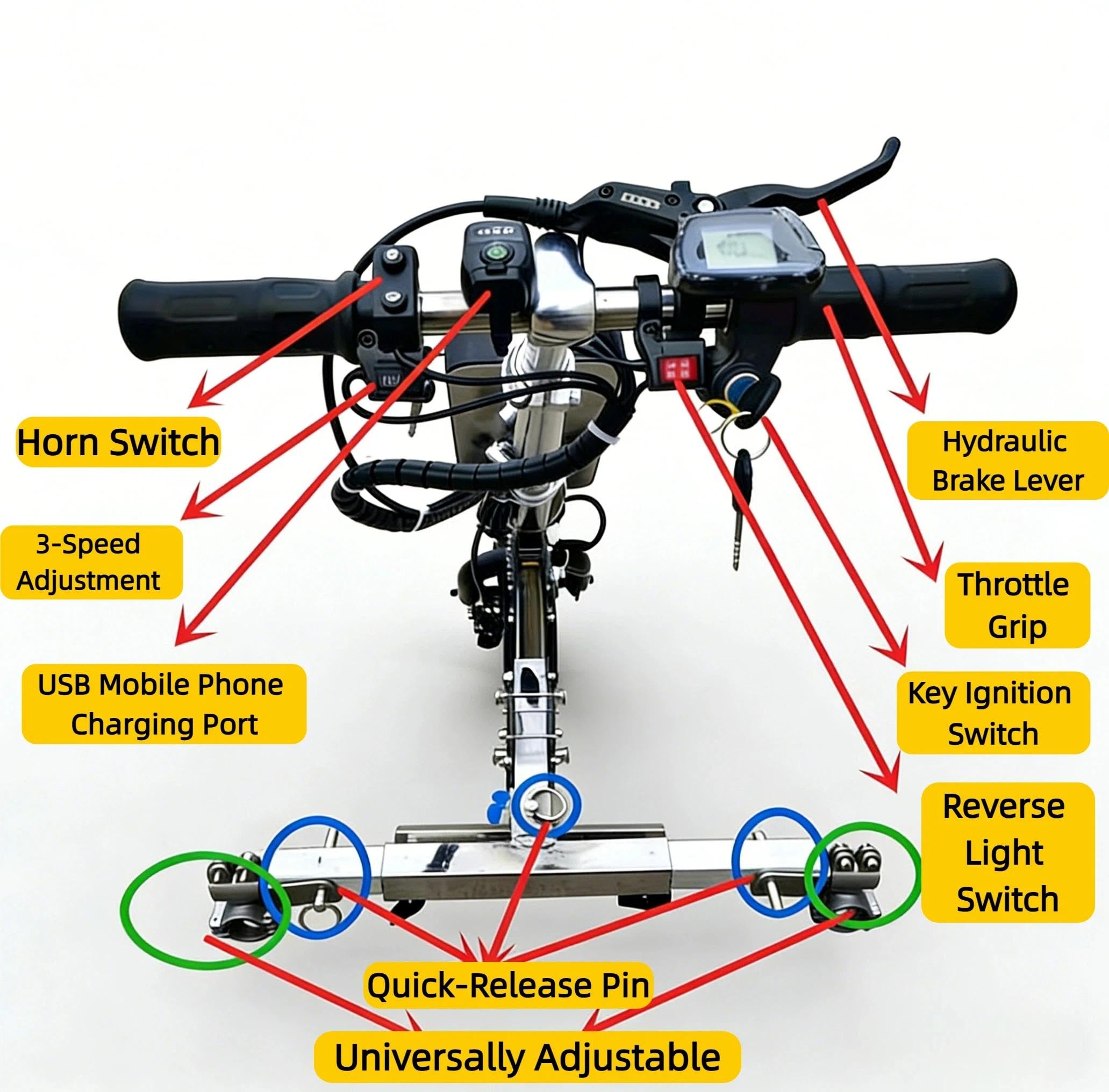 500W Handbike Eléctrica para Silla de Ruedas, Kit de Conversión con Batería de Litio 17Ah (70km), Dispositivo de Tracción Profesional en Acero Inox para Chasis Plegable o Fijo(A)