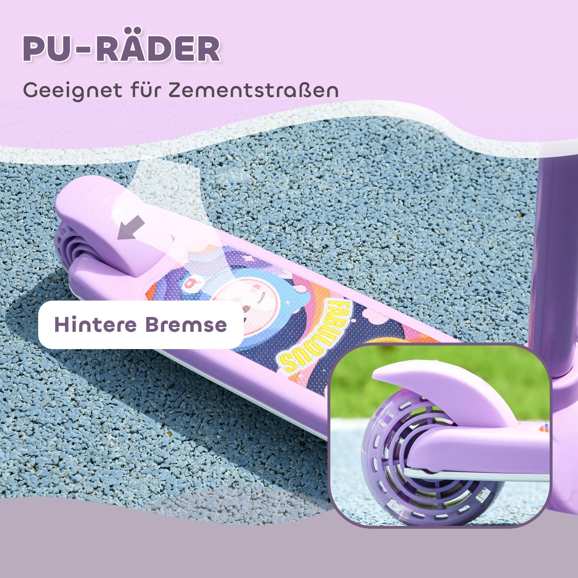 AIYAPLAY Patinete Infantil 2-6 años, Altura Ajustable 3 Niveles, Morado